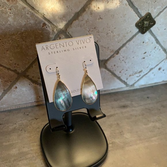 ARGENTO VIVO Sterling Silver 14KT Gold Plated Abalone Mother-of-Pearl Earrings - Picture 2 of 6